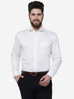 JadeBlue - Men White Cotton Regular Fit Printed Formal Shirt
