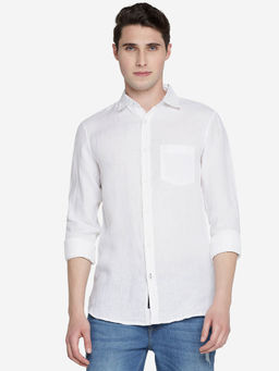 JadeBlue - Men White Linen Slim Fit Solid Semi Casual Shirt