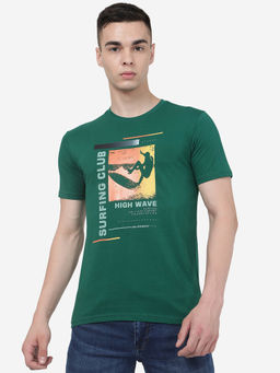 Greenfibre - Men Dark Green Poly Viscose Slim Fit Printed T-Shirt