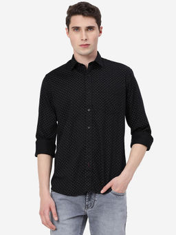 JadeBlue - Men Black Cotton Slim Fit Printed Casual Shirt