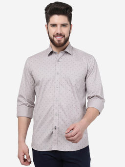 JadeBlue - Men Opal Grey Cotton Slim Fit Printed Casual Shirt