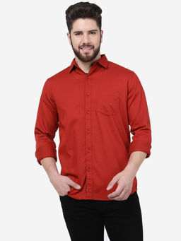 JadeBlue - Men Red Cotton Slim Fit Solid Semi Casual Shirt