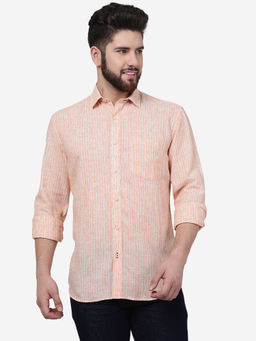 JadeBlue - Men Orange Cotton Slim Fit Striped Casual Shirt