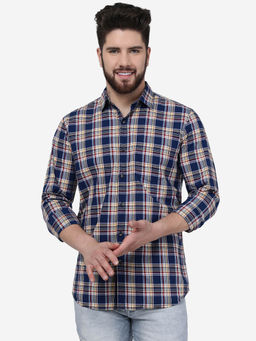 JadeBlue - Men Blue Cotton Slim Fit Checked Semi Casual Shirt