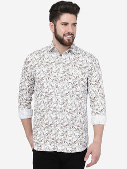JadeBlue - Men White Cotton Slim Fit Printed Semi Casual Shirt