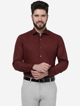 Greenfibre - Men Maroon Viscose Slim Fit Printed Formal Shirt