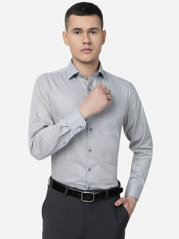 JadeBlue - Men Grey Cotton Regular Fit Printed Formal Shirt