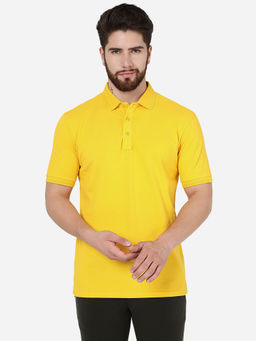 JadeBlue - Men Yellow Cotton Slim Fit Solid Polo T-Shirt