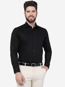 Greenfibre - Men Black Cotton Blend Slim Fit Patterned Formal Shirt