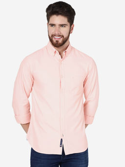 Greenfibre - Men Solid Pink Cotton Slim Fit Casual Shirt