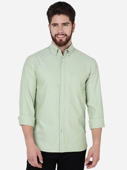 Greenfibre - Men Tea Green Cotton Slim Fit Solid Semi Casual Shirt