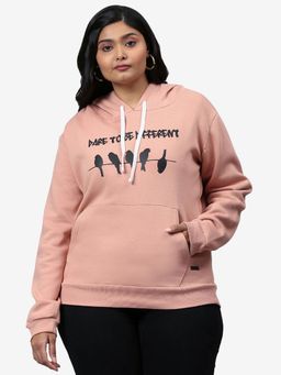 Instafab Plus - Size Women Printed Casual Hooded Sweatshirt Pink