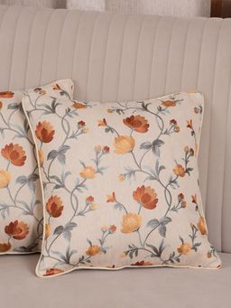 HOME 360 - Orange Polycotton Floral Cushion Cover