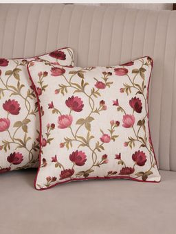 HOME 360 - Red Polycotton Floral Cushion Cover