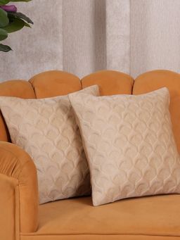 HOME 360 - Beige Velvet Abstract Cushion Cover (Pack of 2)