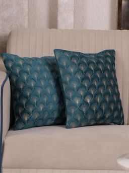 HOME 360 - Teal Velvet Abstract Cushion Cover (Pack of 2)