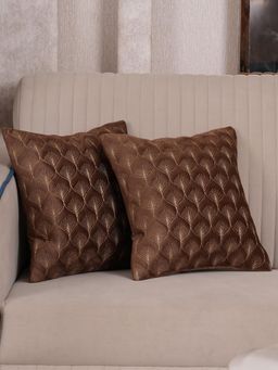HOME 360 - Brown Velvet Abstract Cushion Cover (Pack of 2)