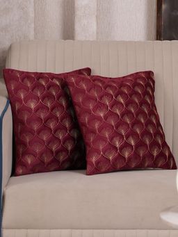 HOME 360 - Maroon Velvet Abstract Cushion Cover (Pack of 2)