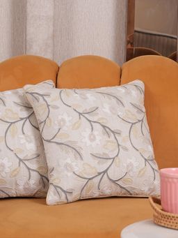 HOME 360 - Grey Polycotton Floral Cushion Cover