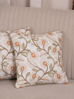 HOME 360 - Orange Polycotton Floral Cushion Cover