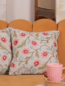 HOME 360 - Red Polycotton Floral Cushion Cover