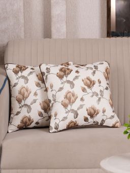 HOME 360 - Brown Polycotton Floral Cushion Cover (Pack of 2)