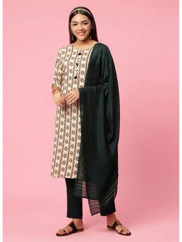 INDIESSENCE - Women Off White Liva Floral Kurta with Pant and Dupatta (Set of 3)