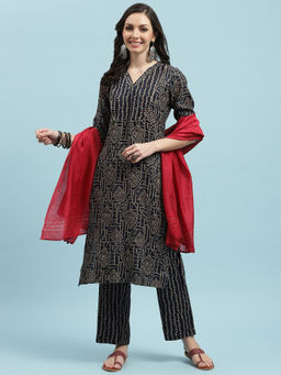 INDIESSENCE - Women Blue Liva Printed Kurta with Pant and Dupatta (Set of 3)