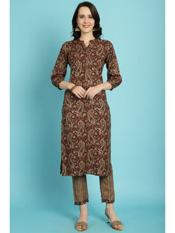 Rajnandini - Women Maroon Rayon Paisley Kurta with Pant (Set of 2)