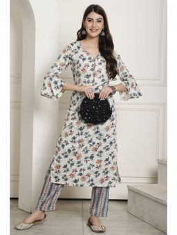 Rajnandini - Women Cream Rayon Floral Kurta with Pant (Set of 2)