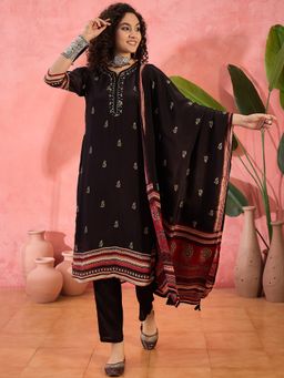 Vastramyaa - Women Black Crepe Printed Kurta with Pant and Dupatta (Set of 3)