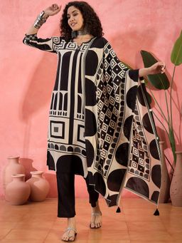 Vastramyaa - Women Black Crepe Printed Kurta with Pant and Dupatta (Set of 3)