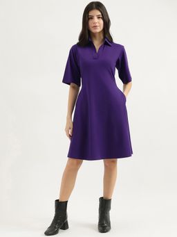 United Colors of Benetton - Purple Johny Collar Solid A-Line Dress