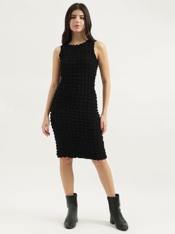 United Colors of Benetton - Black Round Neck Textured Bodycon Dress