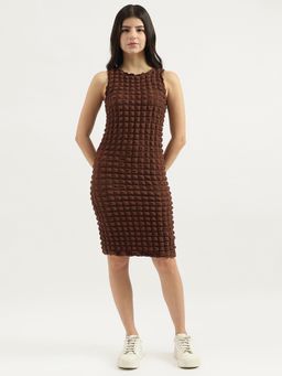 United Colors of Benetton - Brown Round Neck Textured Bodycon Dress