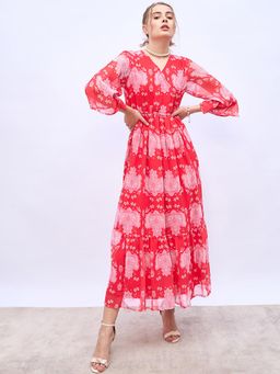 Styli - Red Women Long Sleeve Wrap Maxi Dress