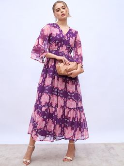 Styli - Purple Women Long Sleeve Wrap Maxi Dress