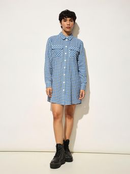 ONLY - Blue Checked Shirt Dress