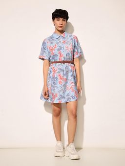 ONLY - Blue Printed Mini Dress with Belt