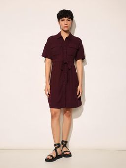 ONLY - Wine Tie Up Waist Dress