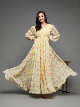 Miss Chase - Multi-Color Women's Multicolored V-Neck Floral Print Maxi Dress