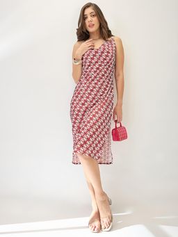 Globus - Red Cowl Neck Metal Shoulder Straps Side Slits Midi Party Dress