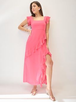 Globus - Women Pink Square Neck Maxi A-Line Dress