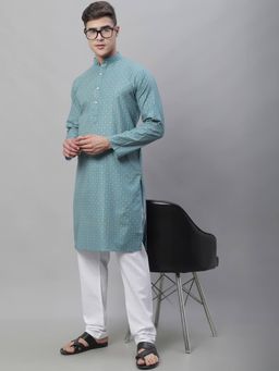 SOJANYA - Blue Cotton Linen Festive Kurta with Pyjama