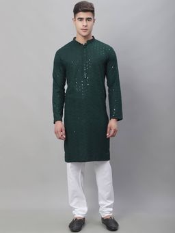 SOJANYA - Green Cotton Festive Kurta with Pyjama