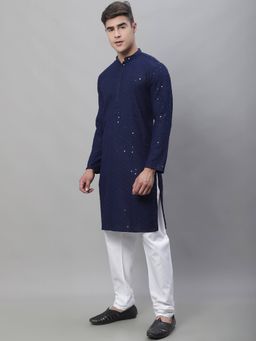 SOJANYA - Navy Blue Cotton Festive Kurta with Pyjama