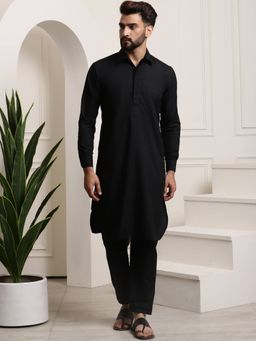 SOJANYA - Black Cotton Blend Festive Kurta with Pyjama