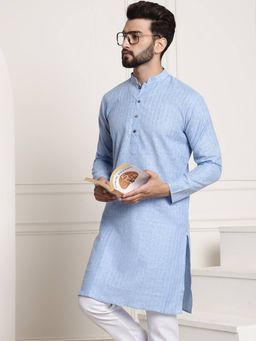 SOJANYA - Blue Cotton Blend Festive Kurta