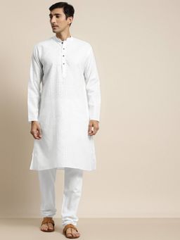 SOJANYA - White Cotton Blend Festive Kurta With Pyjama