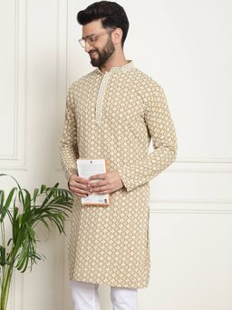 SOJANYA - Beige Cotton Festive Kurta